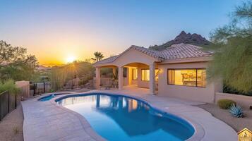 Desert Sunset Poolside Home Scenic View photo