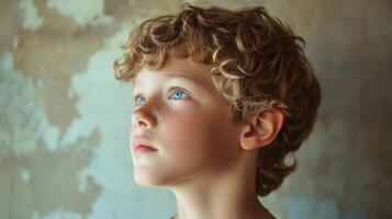 A Young Boy With Curly Hair Gazes Pensively photo