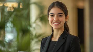 Young Woman Smiling Confidently In Business Attire photo