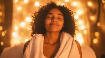 Serene Young Woman Relaxing In Warm Light photo