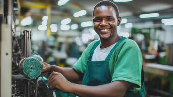 A smiling man in an industrial factory photo
