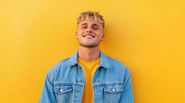 Portrait of a smiling young man with yellow background photo