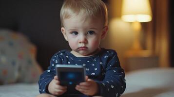 Toddler Baby Holds a Smartphone Device in his Hands photo