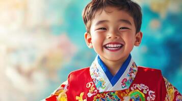 A little boy in a traditional korean outfit photo