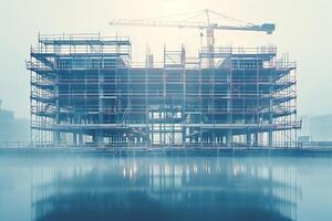 Construction site with crane and scaffolding photo
