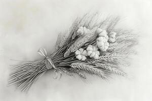 A drawing of a bunch of wheat and cotton photo