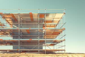Scaffolding in the desert with a blue sky photo