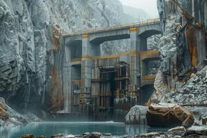 A bridge in the middle of a mountain with water flowing through it photo