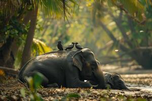 Elephant sitting on the ground photo