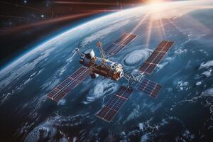 Space station in orbit over earth elements of this image furnished by nasa photo