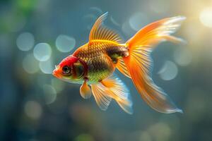 Goldfish in aquarium with bokeh background photo