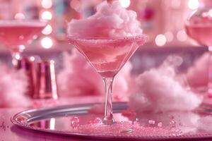 A pink martini with a fluffy cloud in the glass photo