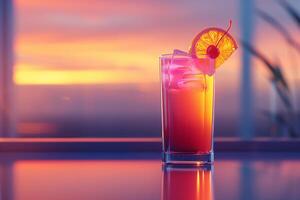A drink with a colorful drink on a table photo