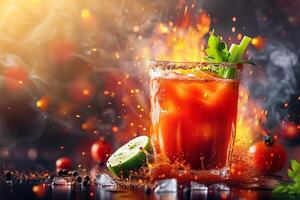 A bloody drink with a splash of red liquid photo