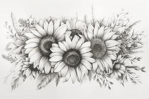 A drawing of sunflowers on a white background photo