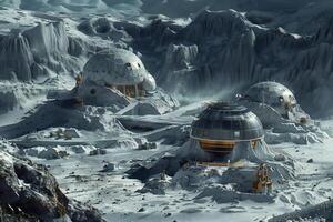A futuristic city in the middle of a snowy mountain photo