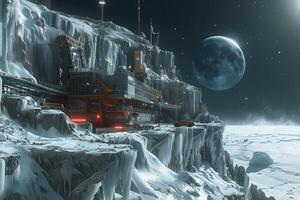 A futuristic space station on a snowy mountain photo