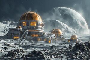 An alien city on the moon with a moon in the background photo