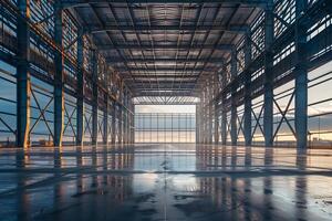 An empty warehouse with a large window photo