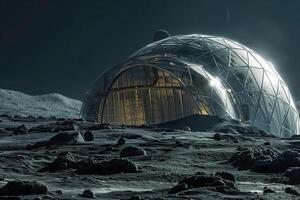 An alien house on the moon with a large dome photo