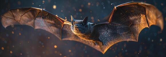 A bat flying in the air with raindrops on it photo