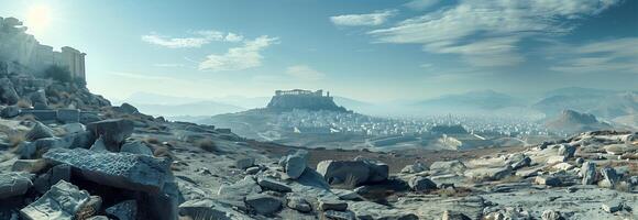 A 3d rendering of a rocky landscape with mountains and rocks photo