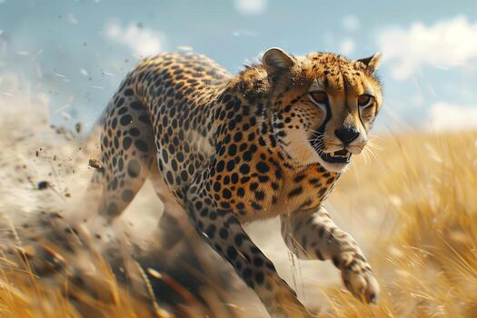 A cheetah running through the grass photo