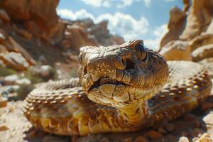 A close up of a snake in the desert photo
