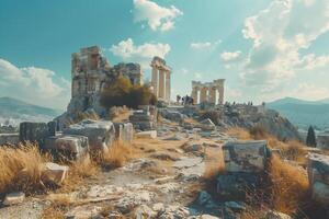 The ruins of the temple of acropolis in athens, greece photo