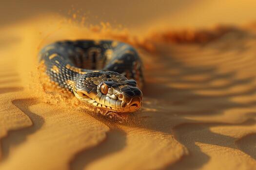 A snake is running through the sand photo