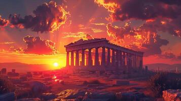 The parthenon at sunset in greece photo