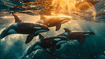 Killer whales in the ocean photo