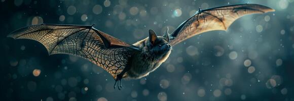 A bat flying in the rain with raindrops on it photo