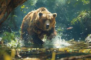 Grizzly bear in the forest photo