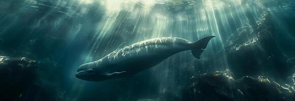 A beluga whale swimming in the ocean photo