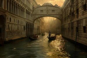 A canal with gondolas in it photo