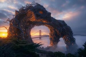The golden gate bridge is seen in the background photo