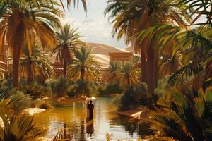 A man is walking through a river of water photo