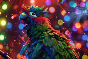 A colorful parrot with bright lights around it photo