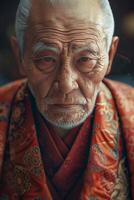 An old man in a traditional japanese robe photo