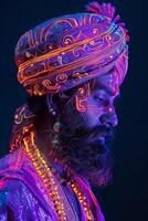 A man with a colorful turban and beard photo