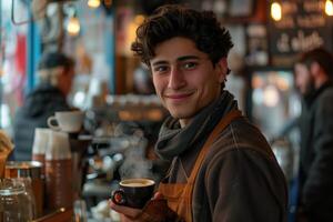 A man is holding a cup of coffee photo