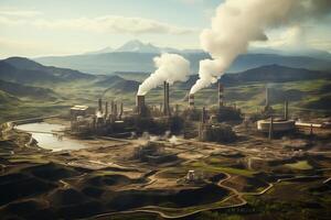 A large industrial plant with smoke coming out of it photo