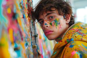 A boy with paint on his face photo