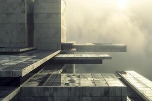 A futuristic building with a sky view photo