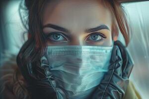 A woman wearing a medical mask photo