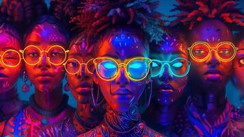 A group of people with neon colored glasses photo