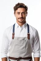 A man in an apron posing for the camera photo