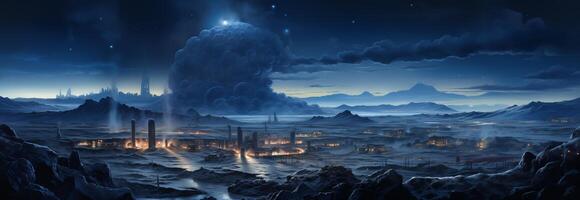 The city of the future, with a mountain in the background photo