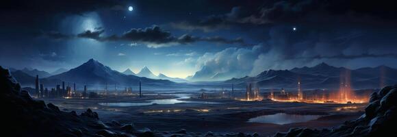 An alien landscape with mountains and water photo